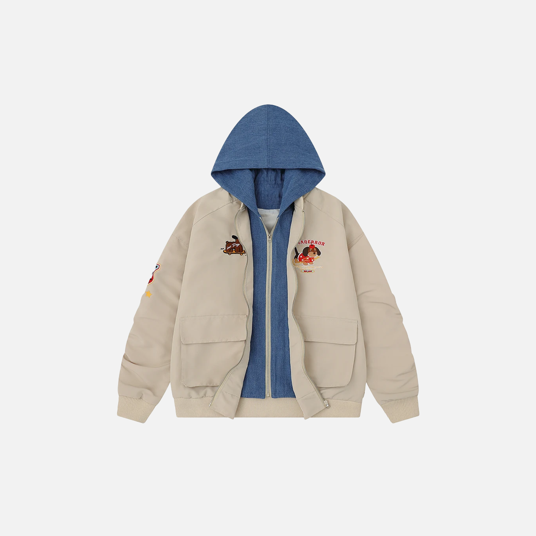 Retro Spliced Fake Two Piece Hooded Cargo Jacket - Luxuryurbanwear