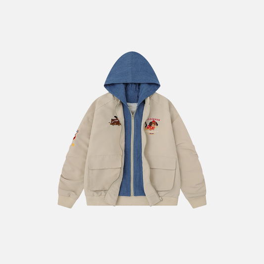 Retro Spliced Fake Two Piece Hooded Cargo Jacket - Luxuryurbanwear