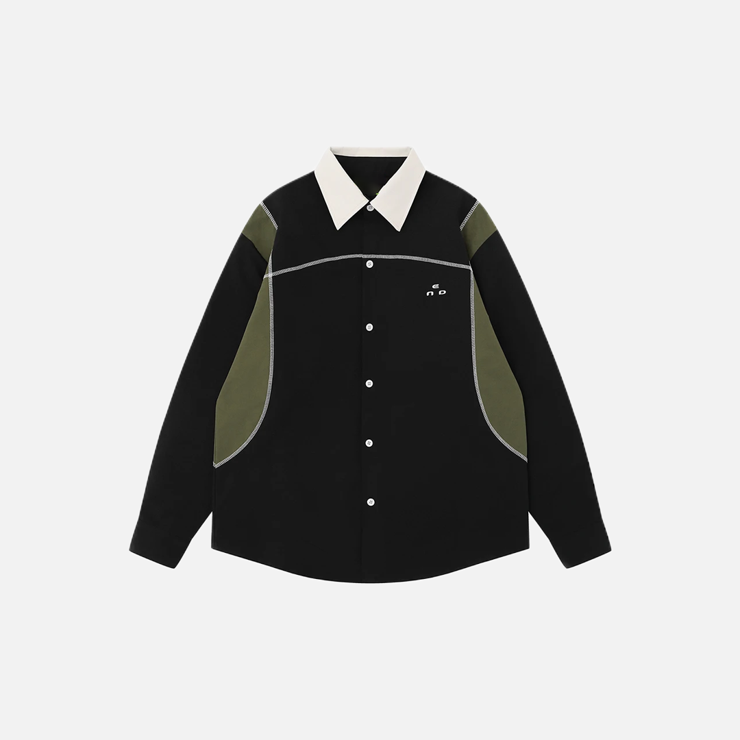 Casual Letter Embroidery Patchwork Long Sleeve Shirt - Luxuryurbanwear