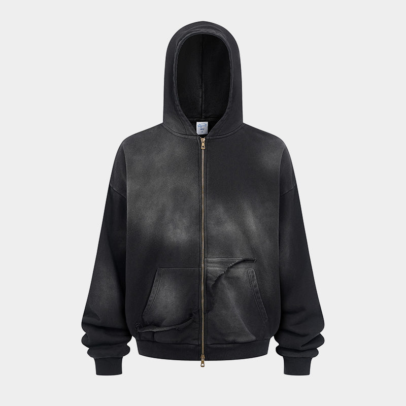 Washed Distressed | Zip-Up Hoodie - Luxuryurbanwear
