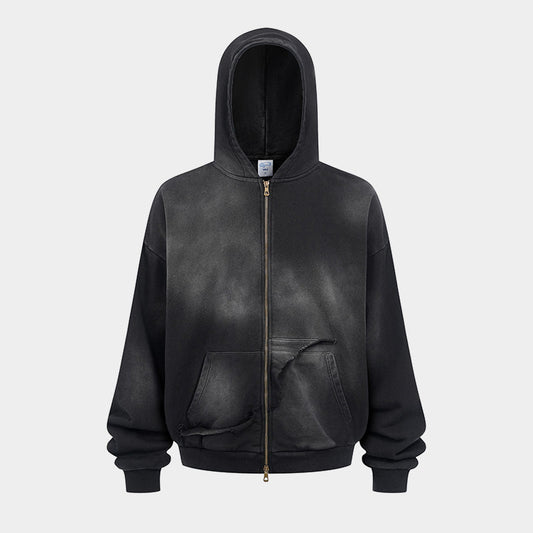 Washed Distressed | Zip-Up Hoodie - Luxuryurbanwear