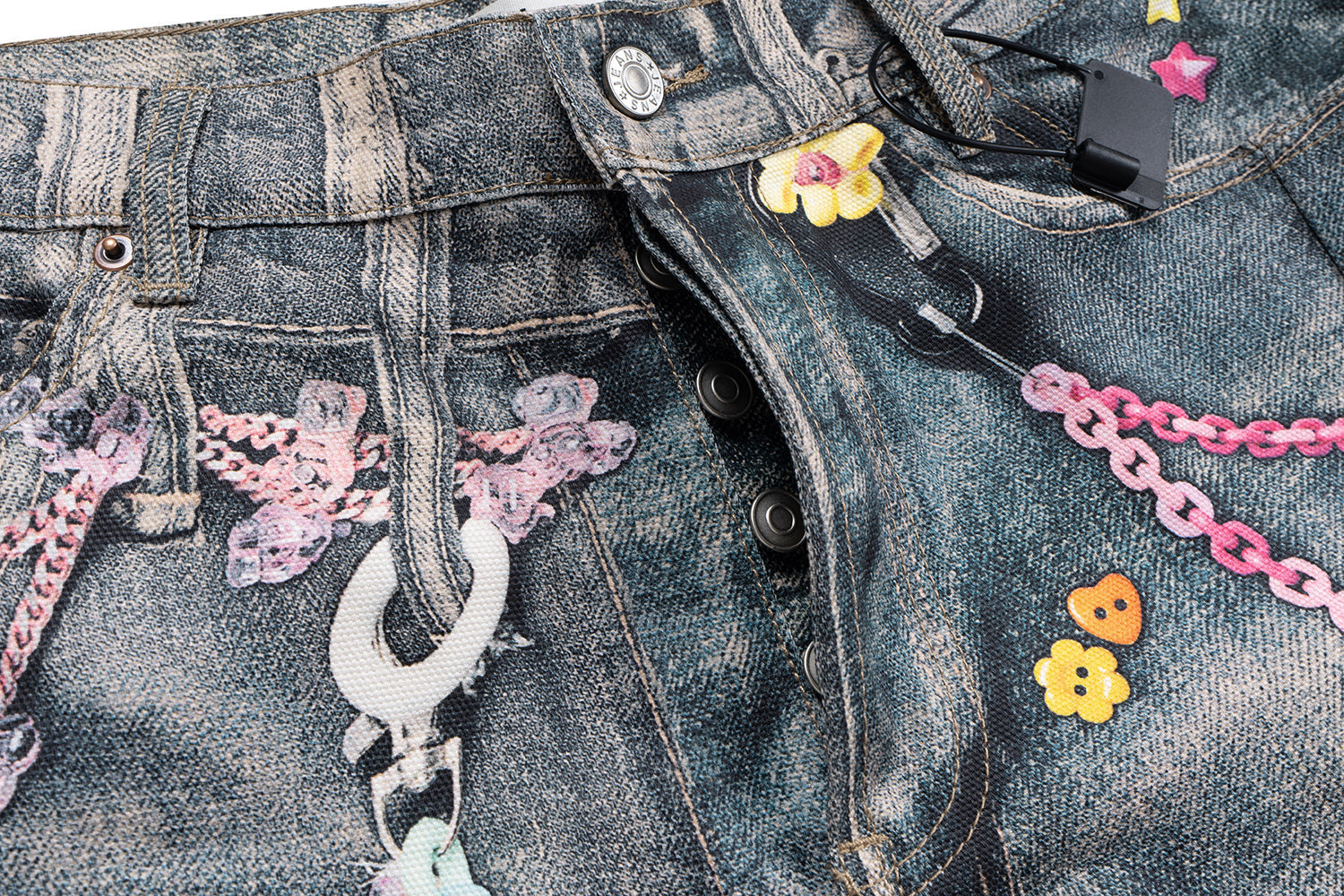 Candy Chain Washed Baggy Jeans - Y2K Cyber Aesthetic Denim | LuxuryUrbanwear - Luxuryurbanwear