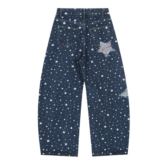 Seventy Star | All-Over Star Print Jeans with Applique - Luxuryurbanwear