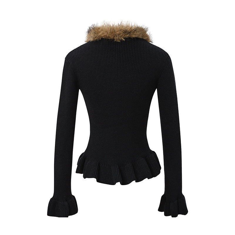 Buckled Fur | Knit Cardigan with Faux Trim - Luxuryurbanwear