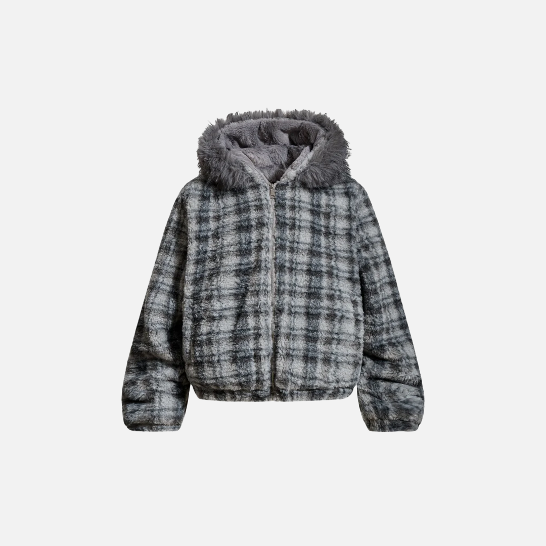 Chic Fair Isle Sherpa Faux Fur Hooded Jacket - Luxuryurbanwear