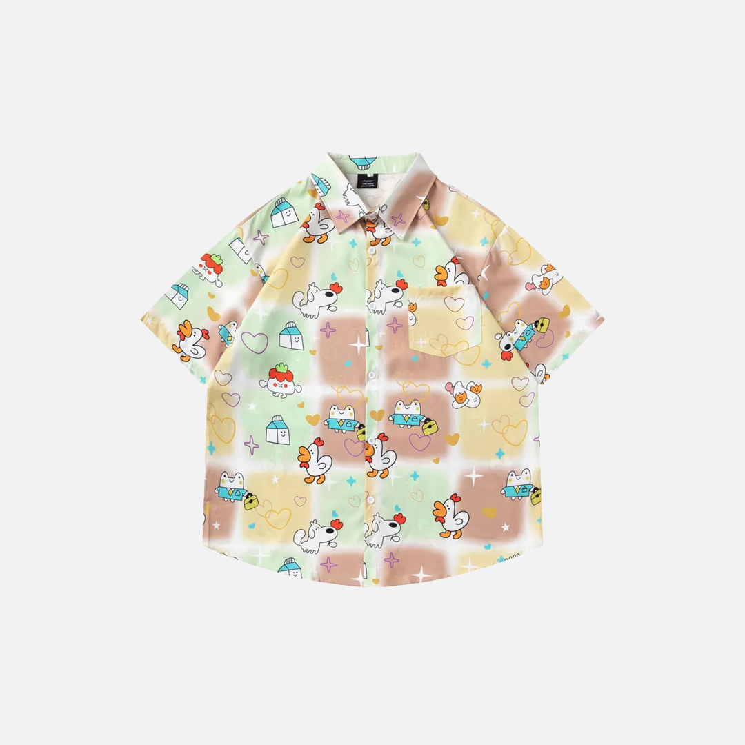 Y2K Vibrant Elevated Graphic Button-Up Shirt - Luxuryurbanwear