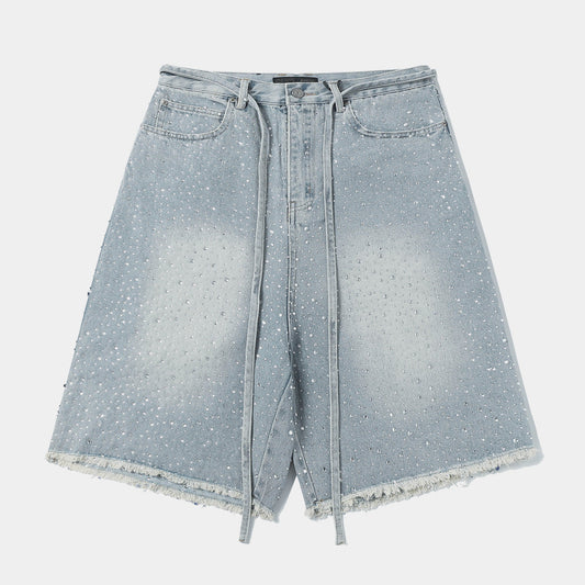 Rhinestone Frayed | Denim Shorts - Luxuryurbanwear