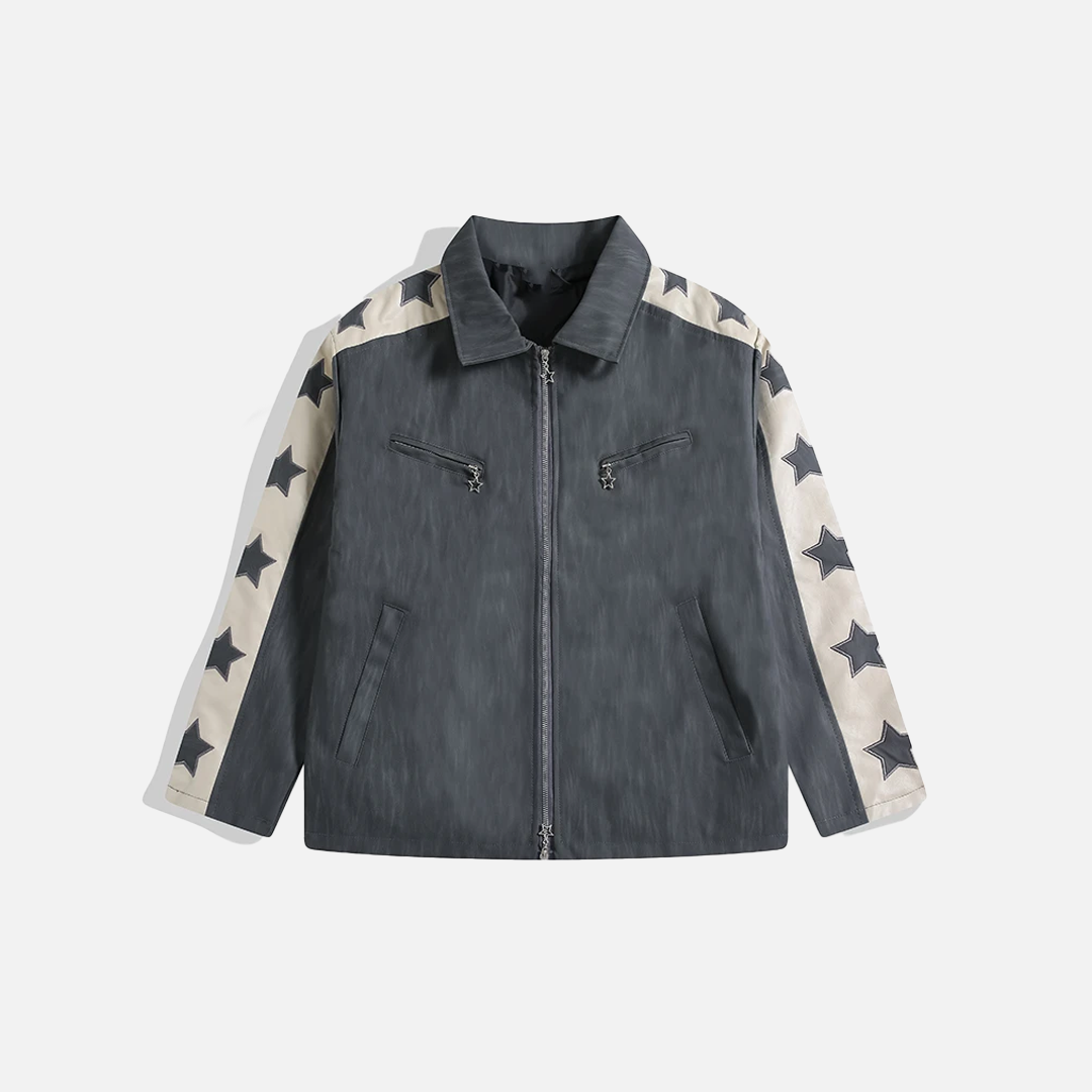 High-End European Spliced Star Leather Jacket - Luxuryurbanwear