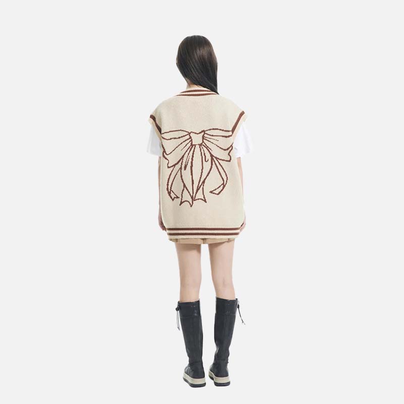 Women Trend Basic Jacquard Bow Sweater - Luxuryurbanwear
