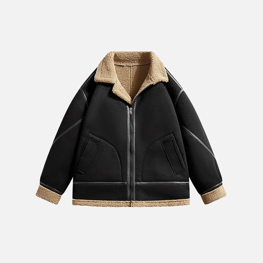 Windproof Fleece-Lined Faux Shearling Aviator Jacket - Luxuryurbanwear