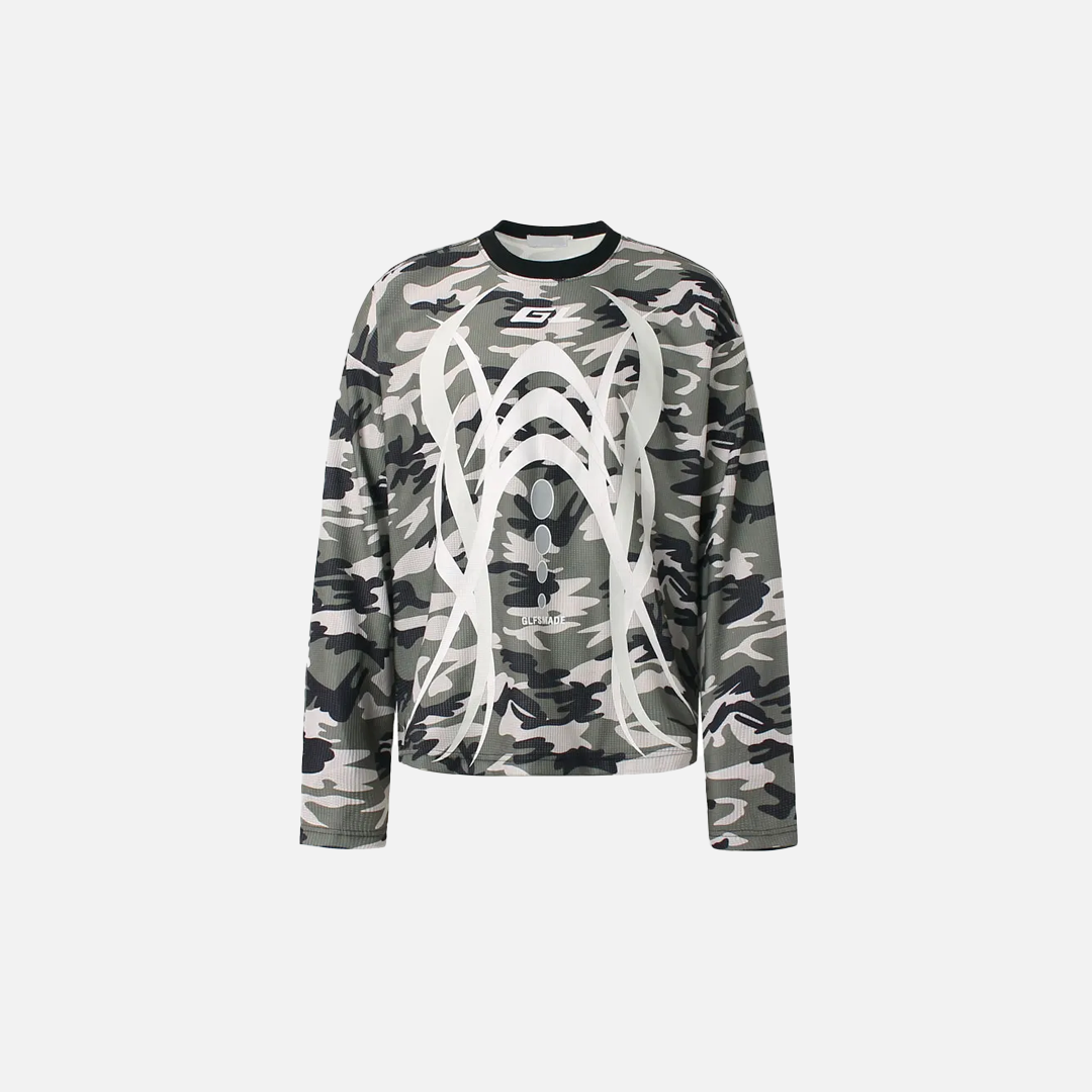 Grunge Graphic Printed Camouflage Long Sleeve T-Shirt - Luxuryurbanwear