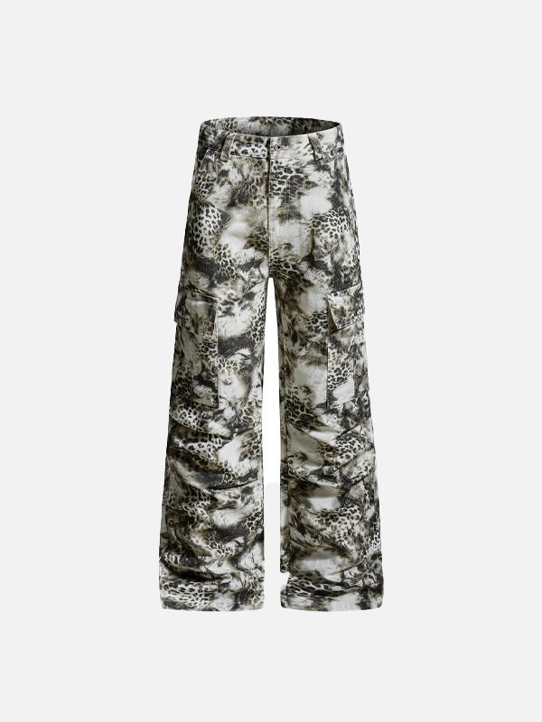 Streetwear Leopard Camo Tie Dye Cargo Jeans - Luxuryurbanwear