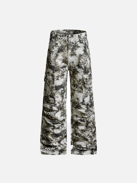 Streetwear Leopard Camo Tie Dye Cargo Jeans - Luxuryurbanwear