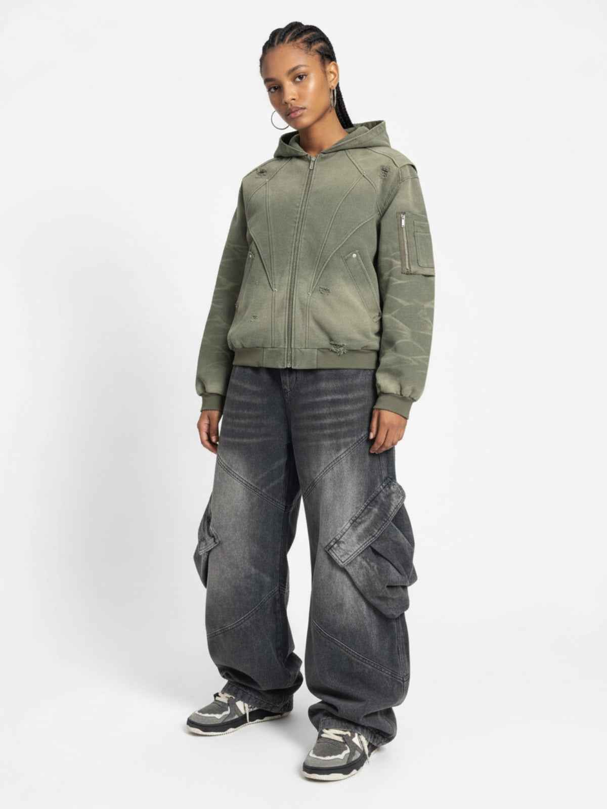 Vintage Washed Multi Pocket Cargo Jeans