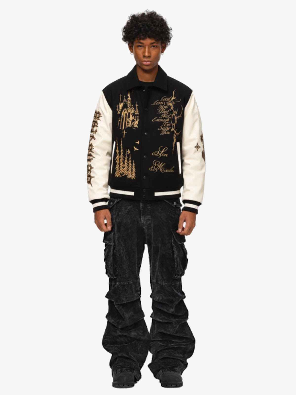 Gothic Gold Embroidered Varsity Jacket