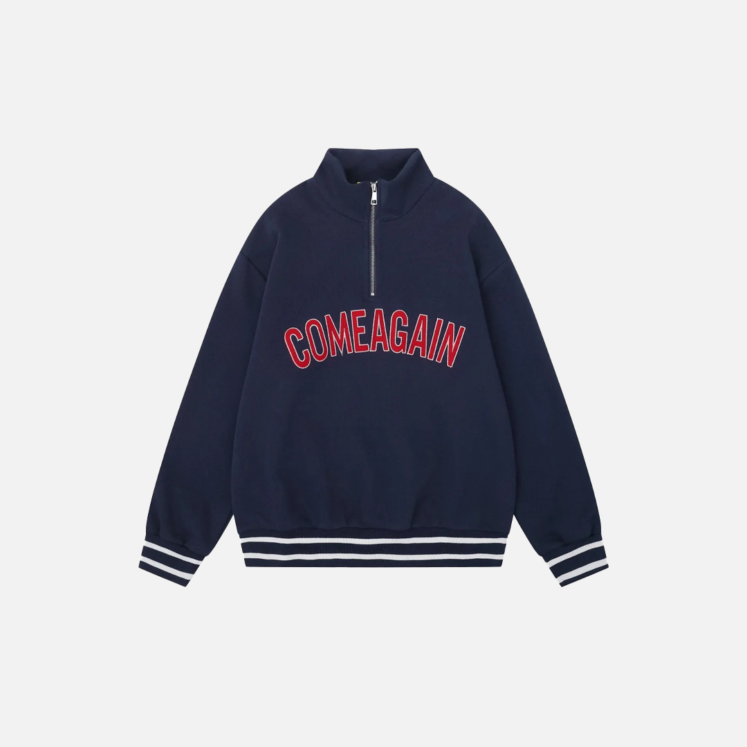 Casual Loose Letter Half Zipper Embroidery Sweatshirt - Luxuryurbanwear