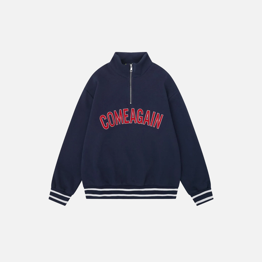 Casual Loose Letter Half Zipper Embroidery Sweatshirt - Luxuryurbanwear