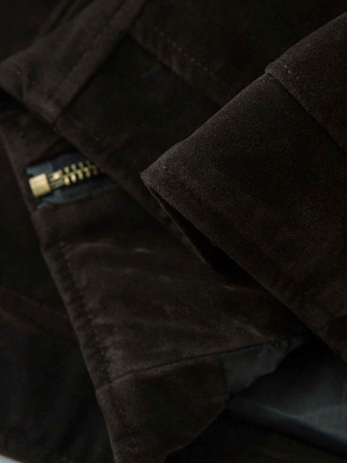 Retro Unique Metal Button Suede Lapel Bomber Jacket - 2538