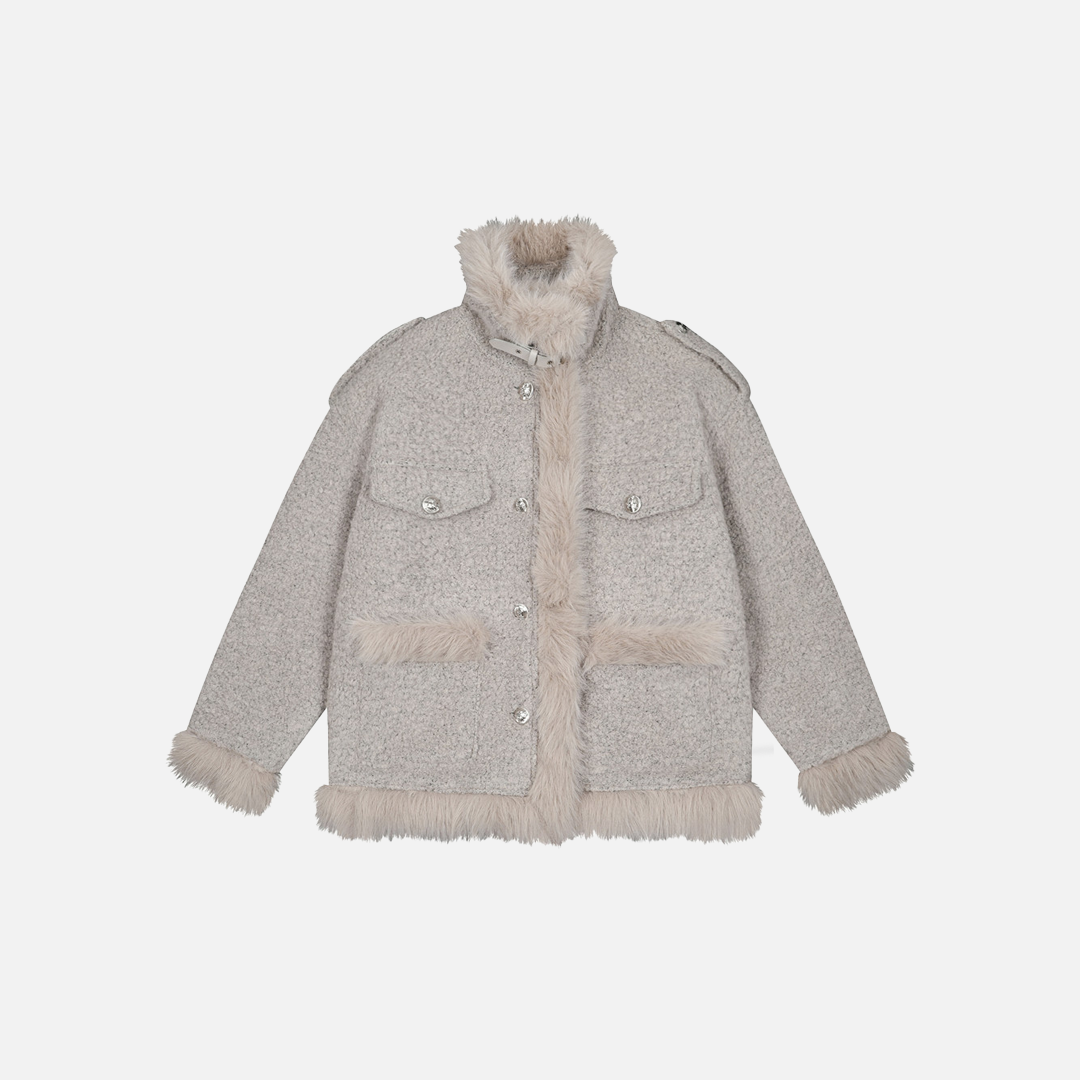 Stylish Tapered Thick High Neck Cotton Fur Jacket - Luxuryurbanwear