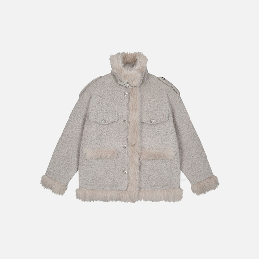 Stylish Tapered Thick High Neck Cotton Fur Jacket - Luxuryurbanwear