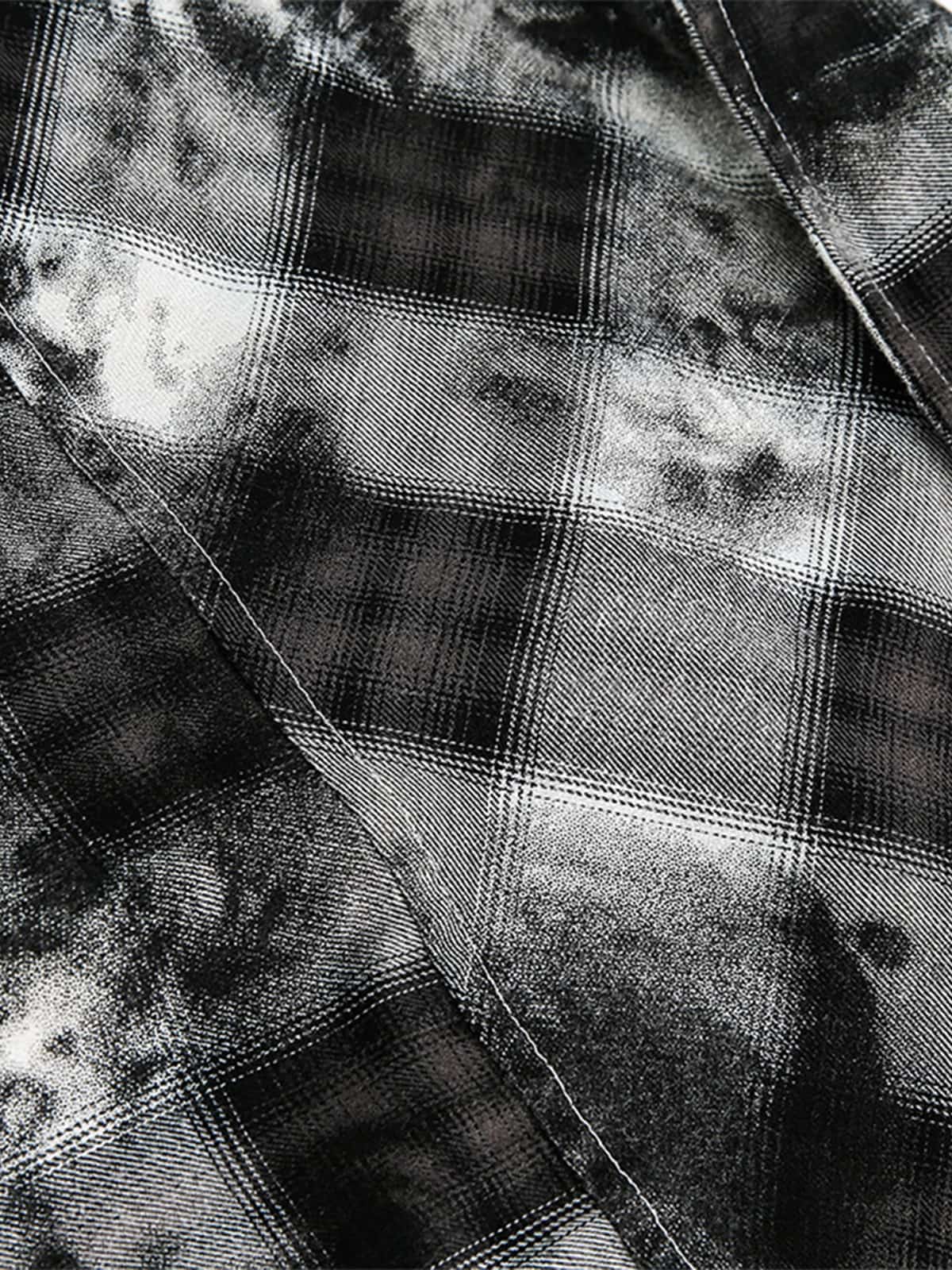 Vintage Wash Plaid Spray Dye Raw Hem Shirt - Luxuryurbanwear