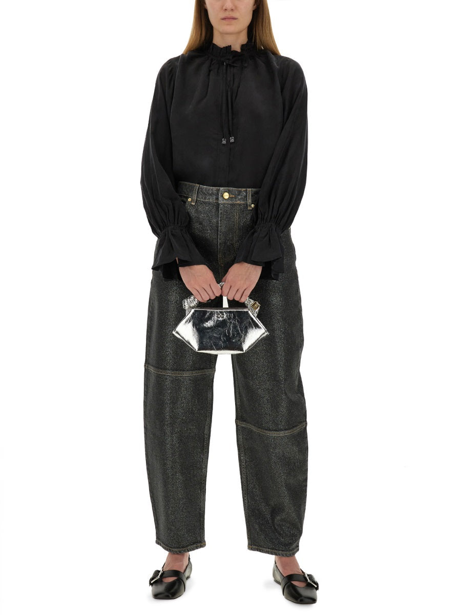 Ganni Women "Stary" Jeans In Sparkling Foil