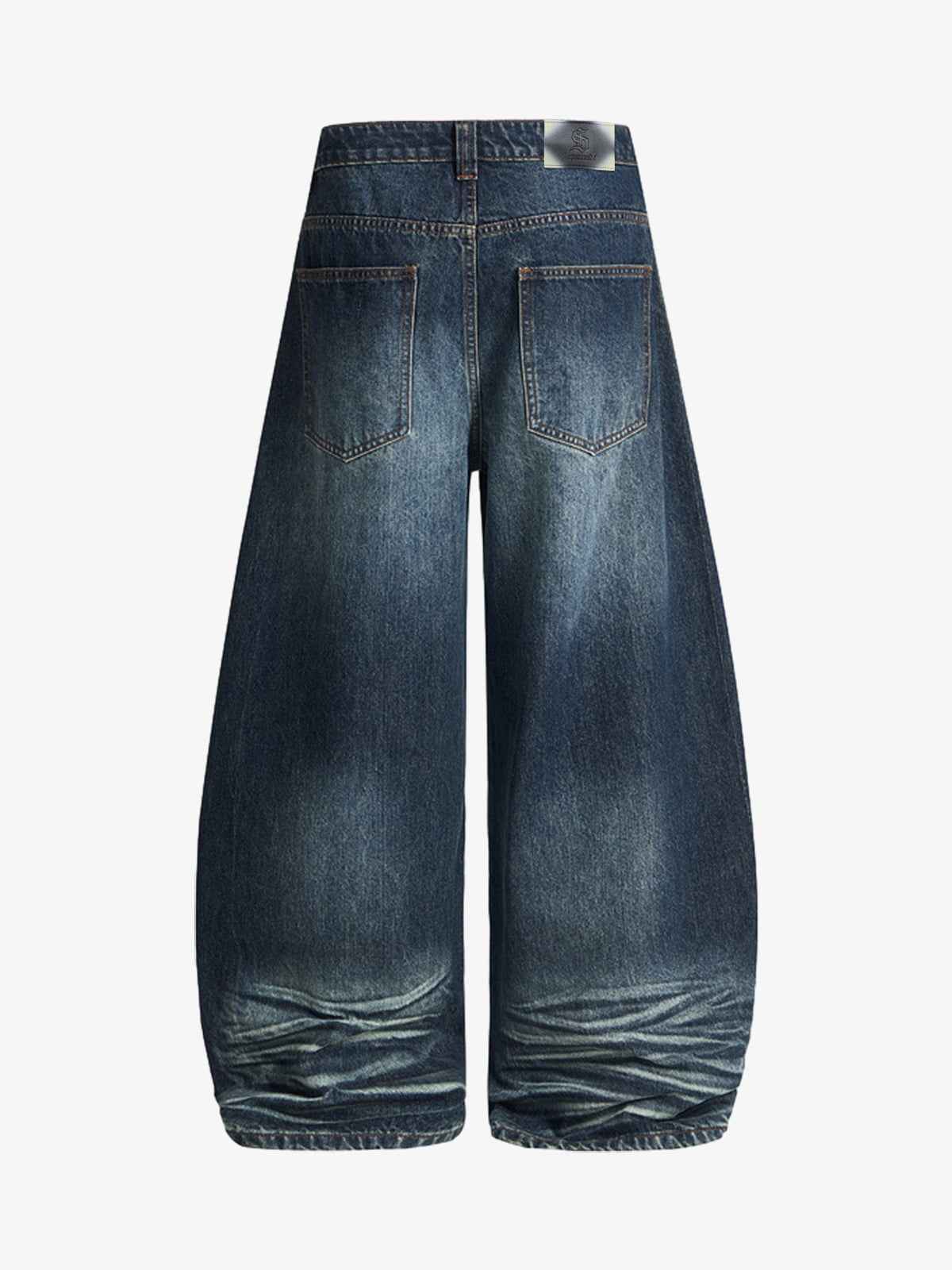 Distressed Whiskered Barrel Jeans
