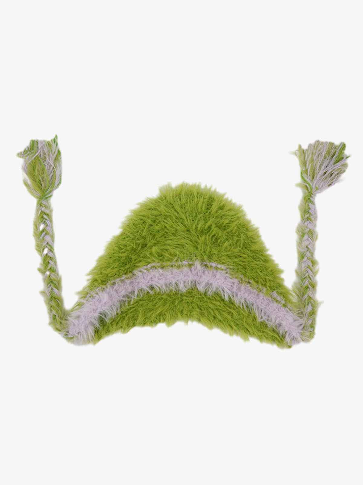 Retro Color-Block Mohair Fuzzy Long-Tie Earflap Hat