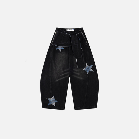 Star Embroidered Loose Fit Denim Jeans - Luxuryurbanwear