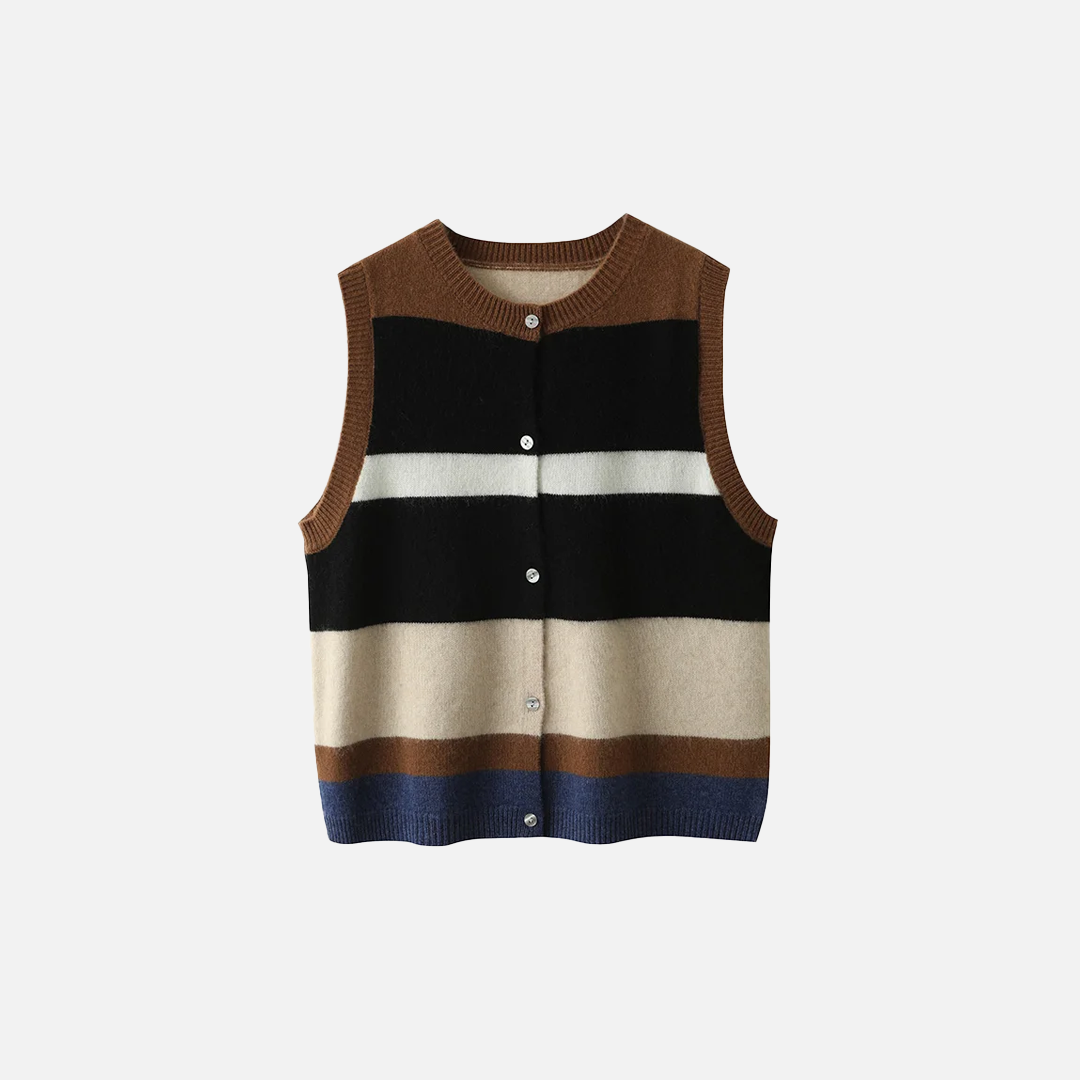 Striped Multicolor Cashmere Sleeveless Cardigan - Luxuryurbanwear