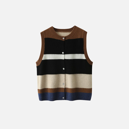 Striped Multicolor Cashmere Sleeveless Cardigan - Luxuryurbanwear