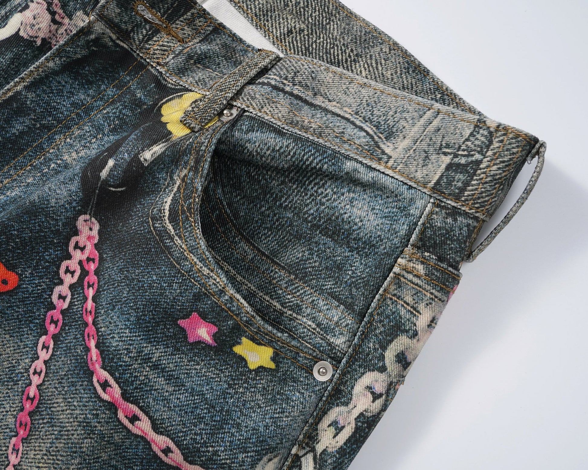 Pastel Chain Print | Denim Jeans - Luxuryurbanwear