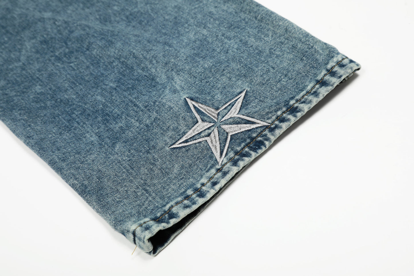 Star Stitching Washed | Wide Jeans - Luxuryurbanwear