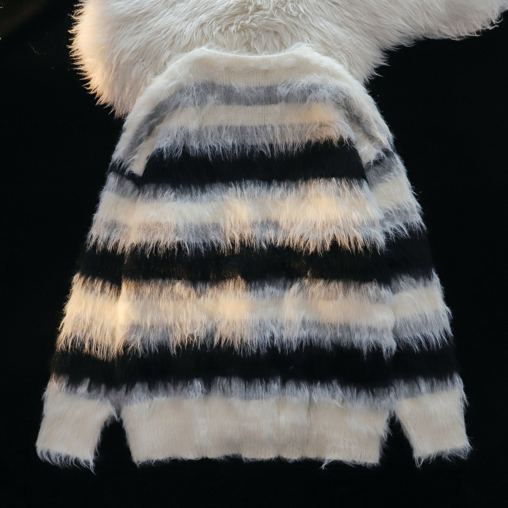 Furry Line | Striped Button-Up Fluffy Cardigan - Luxuryurbanwear
