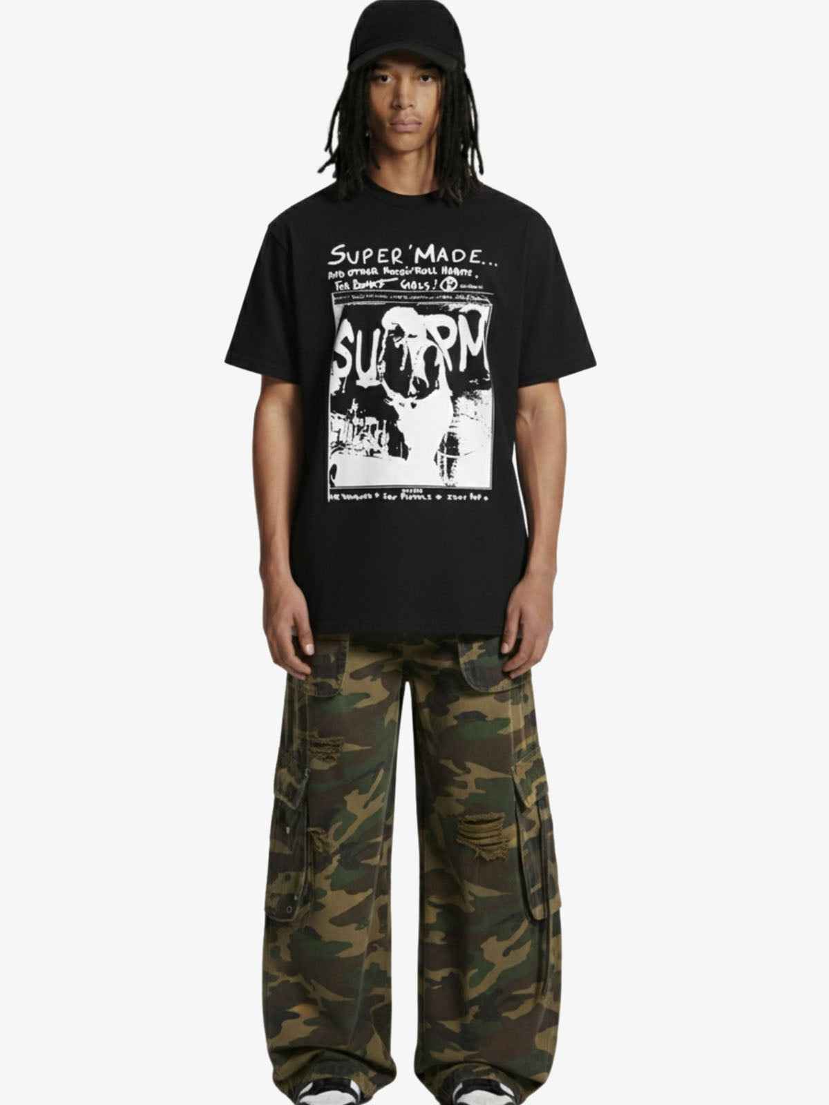 Vintage Washed Punk Graphic Print T-Shirt