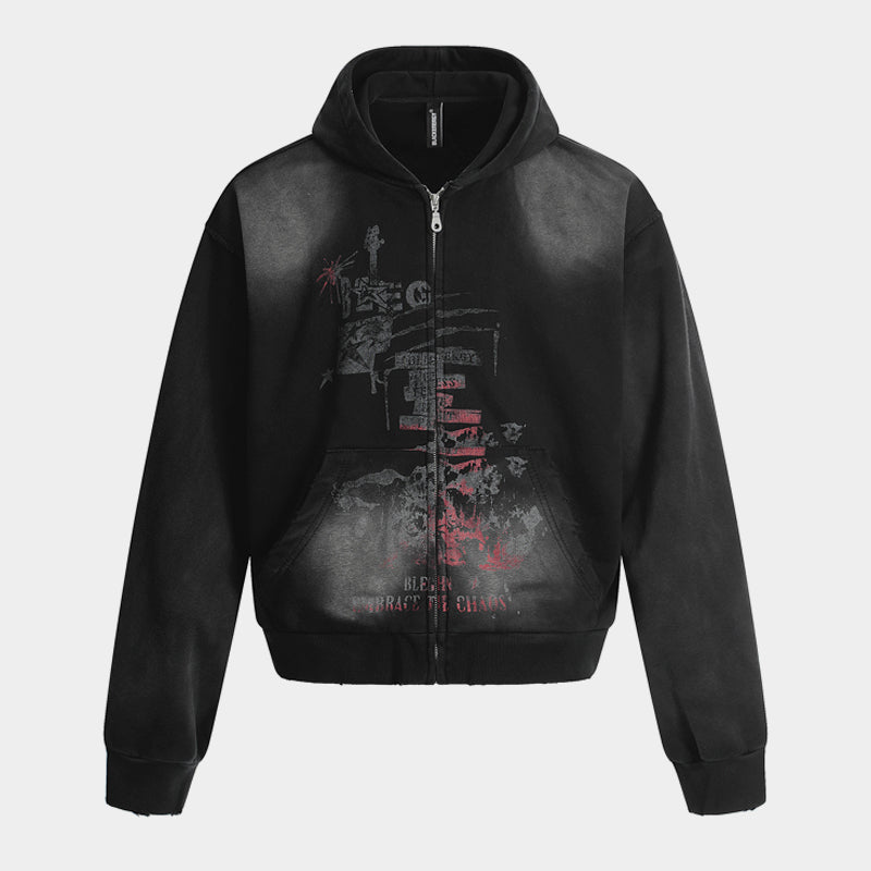 Spray Paint Print | Zip Up Hoodie - Luxuryurbanwear