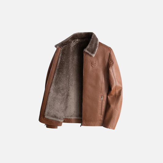 Thick Winter Fleece Lined Furr Collar Leather Jacket - Luxuryurbanwear