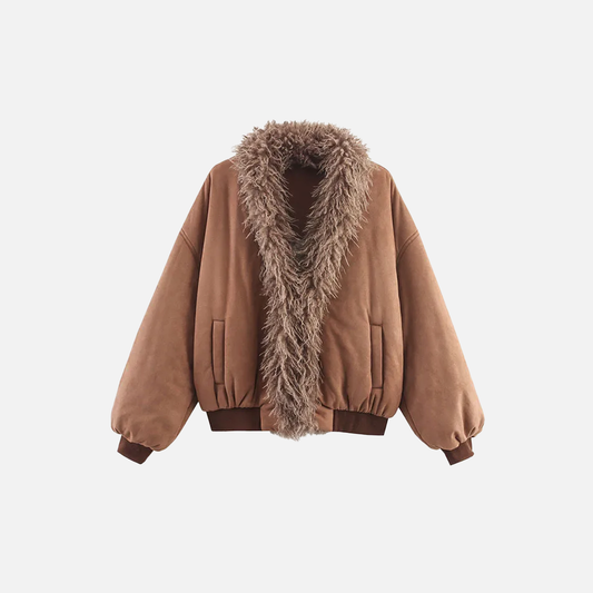 Y2K Cozy Faux Fur V-Neck Collar Cotton Jacket - Luxuryurbanwear