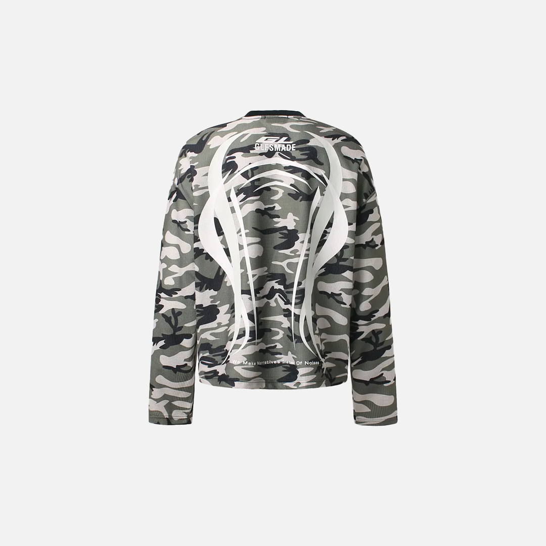 Grunge Graphic Printed Camouflage Long Sleeve T-Shirt - Luxuryurbanwear