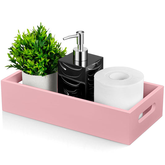 ALELION Pink Bathroom Basket for Organizing - Wooden Toilet Tank Paper Basket with Handle for Back of Toilet Tank Top Organizer - Pink Kitchen Bathroom Decor Accessories