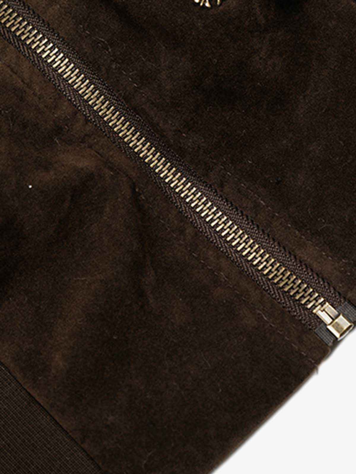 Utility Faux Shearling Collar Suede Look Zip Up Jacket