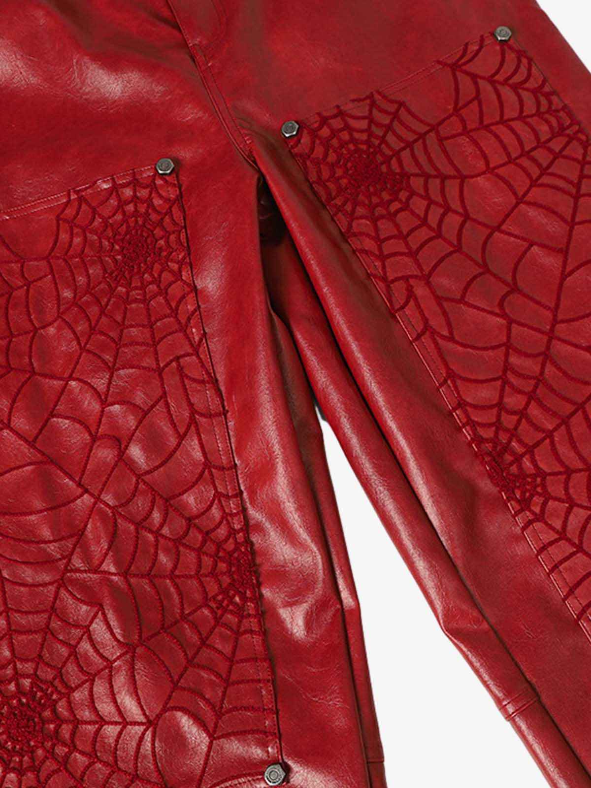 Spider Web Embossed Faux Leather Wide Leg Pants