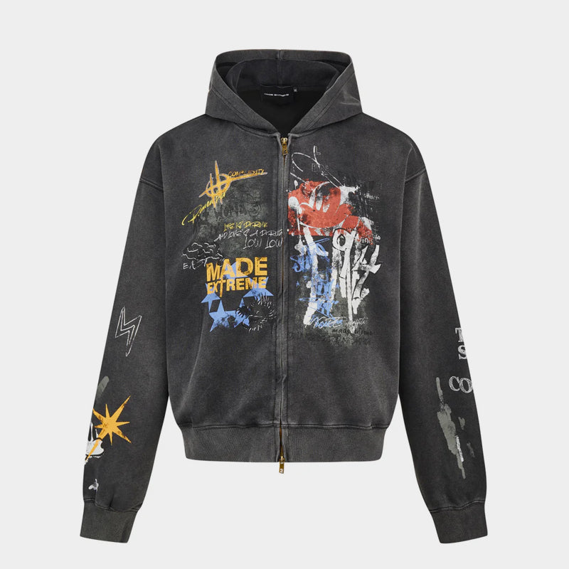 Grunge Graffiti | Full-Zip Hoodie - Luxuryurbanwear