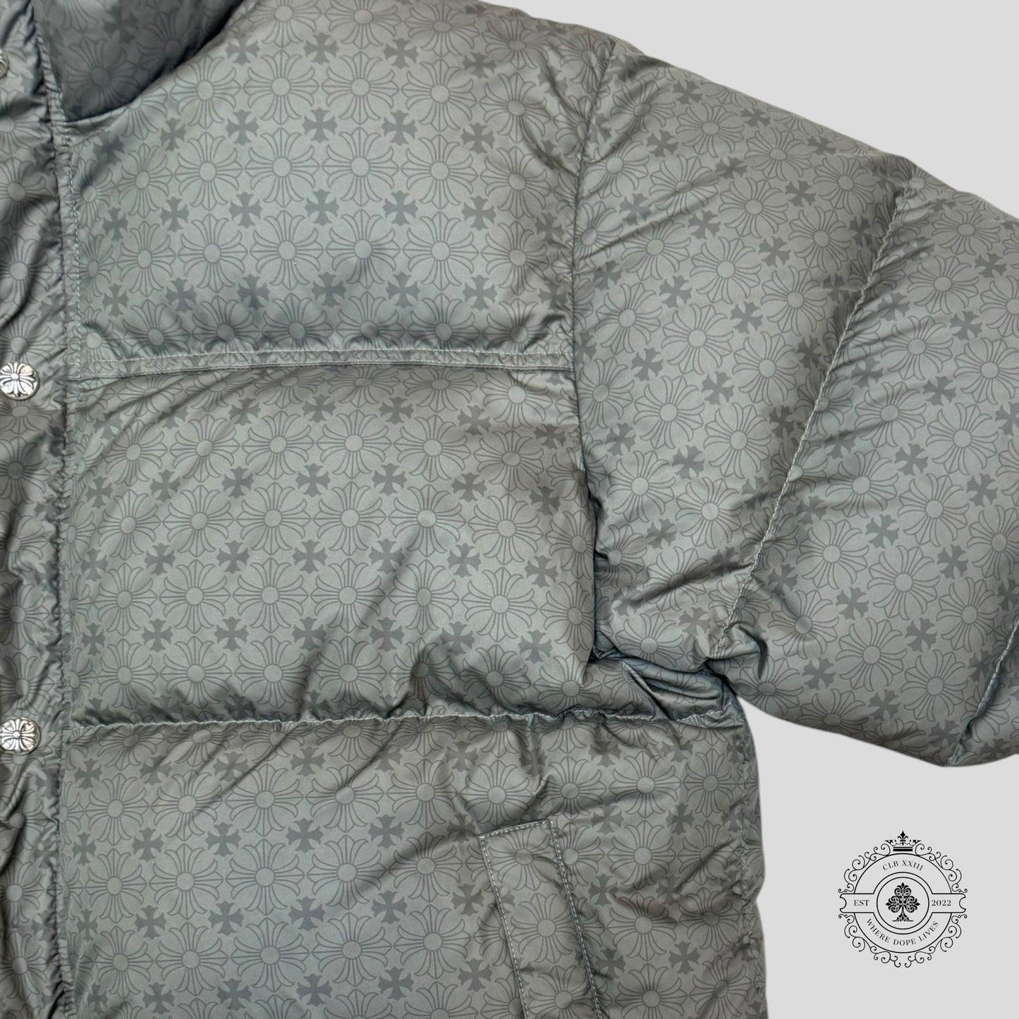 Chrome Heart Plus Pattern Puffer Jacket in Olive Green