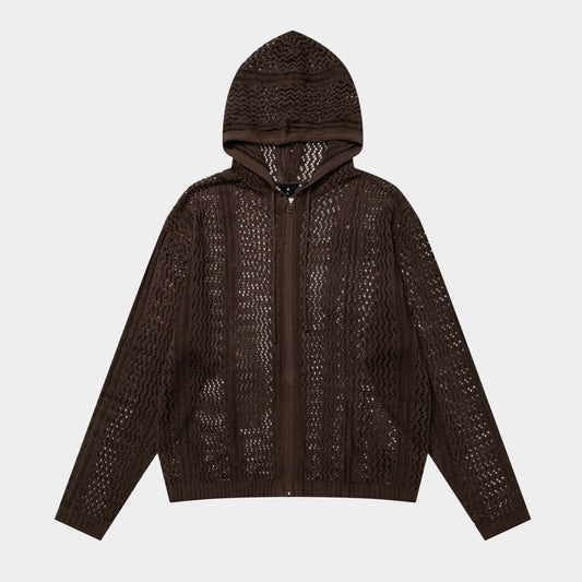 Crochet Mesh | Knit Zip Up Hoodie - Luxuryurbanwear
