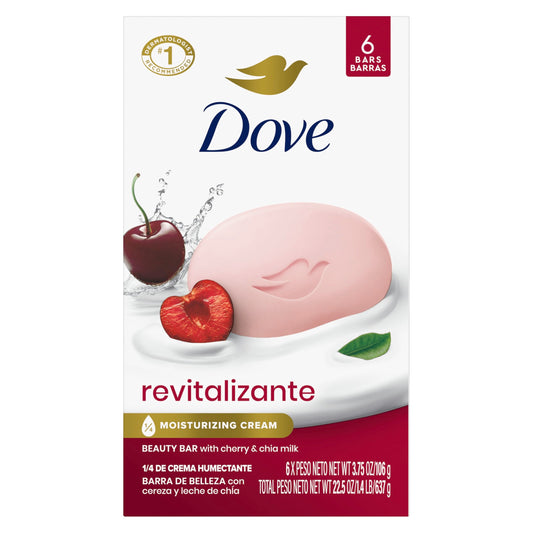 Dove Beauty Bar Soap Revitalizante Cherry & Chia Milk 6 Count for Revitalized Skin A Skin Energy Boost 3.17 oz