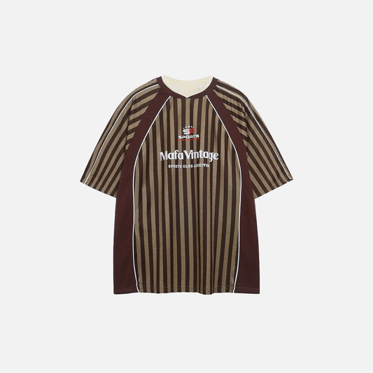 Summer Cool Retro Letter Print Vertical Stripes T-Shirt - Luxuryurbanwear