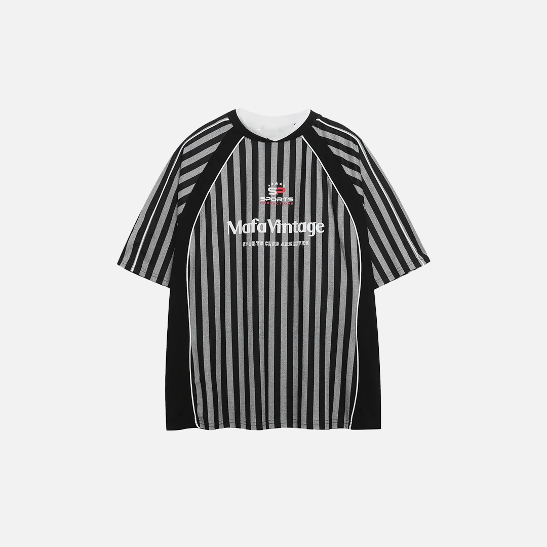 Summer Cool Retro Letter Print Vertical Stripes T-Shirt - Luxuryurbanwear