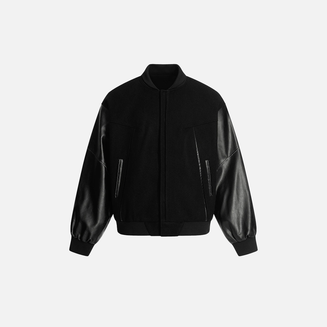 Spliced Retro PU Leather Baseball Varsity Jacket - Luxuryurbanwear