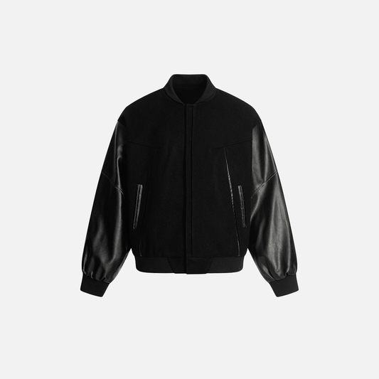 Spliced Retro PU Leather Baseball Varsity Jacket - Luxuryurbanwear